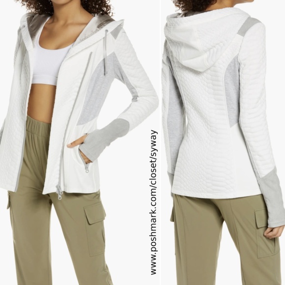 Blanc Noir Croc Jacquard Mixed Knit Hooded Track Asymmetrical Hoodie Jacket - Picture 16 of 16